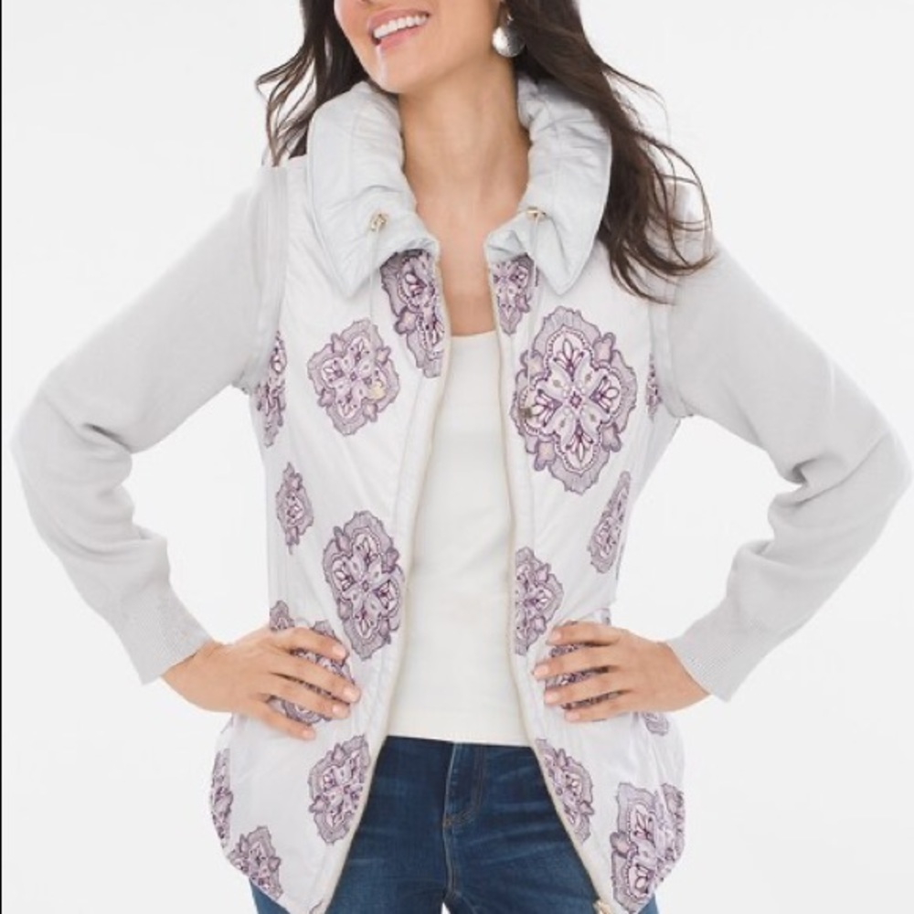 Chico’s Zenergy Convertible Puffer Jacket Paisley Print Reversible Multi Wear - Picture 7 of 14